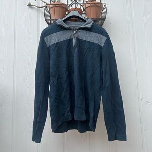 Banana Republic Men's Dark Blue and Gray Zip-Up Sweater